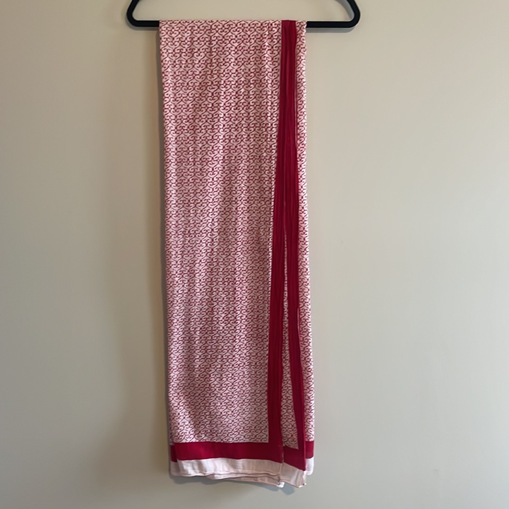 Cotton scarf 78"long x43" wide. Red & white. Can be worn many ways/styles.